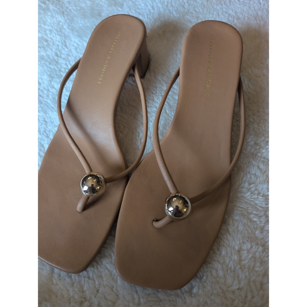 LOEFFLER RANDALL Odessa Leather Thong Sandal Low 1.9" Heel TAN Sz 9.5B Msrp $295 - Picture 6 of 6